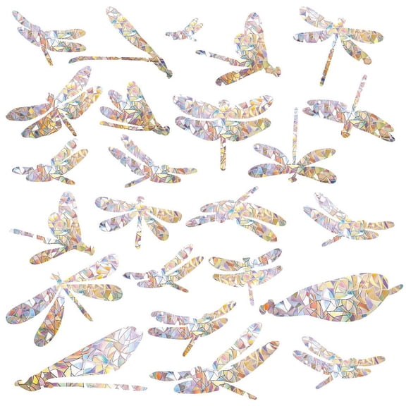 1 Set Waterproof PVC Colored Laser Stained Window Film Adhesive Stickers Electrostatic Window Stickers Dragonfly Pattern 33~68x53~200mm 24pcs/setDIY