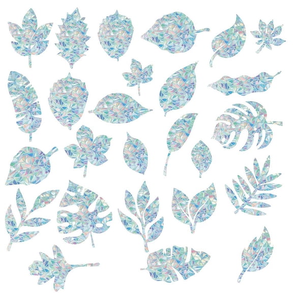 1 Set Waterproof PVC Colored Laser Stained Window Film Adhesive Stickers Electrostatic Window Stickers Leaf Pattern 48~72x41~143mm 26pcs/set