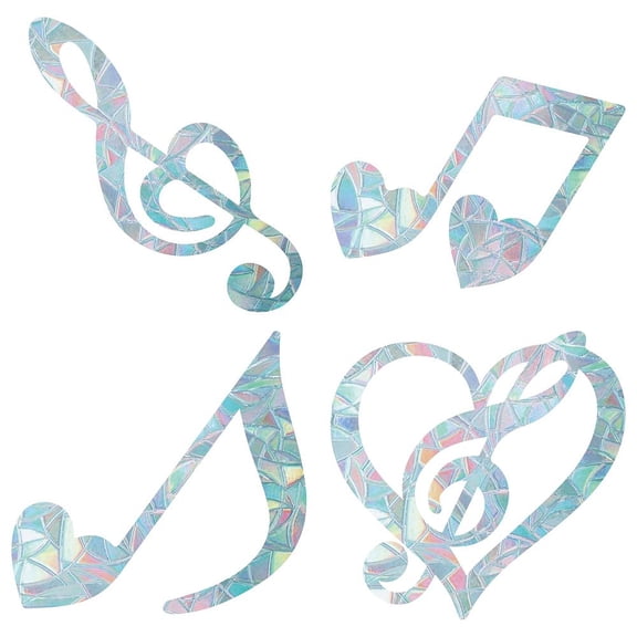 1 Set Waterproof PVC Colored Laser Stained Window Film Adhesive Stickers Musical Note Pattern 11.1~12x8.6~12cm 4 sheets/style 4 style