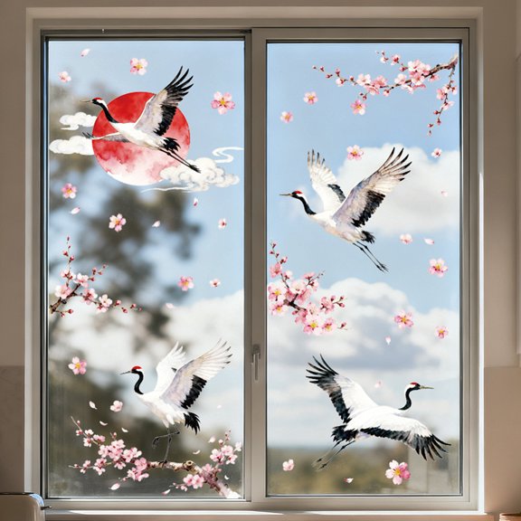 1 Set Waterproof PVC Colored Laser Stained Window Film Static Stickers Rainbow Electrostatic Window Decals Crane 300x1200mm