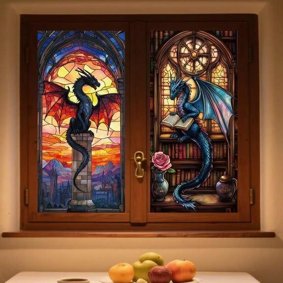 1 Set Waterproof PVC Colored Laser Stained Window Film Static Stickers Rainbow Electrostatic Window Decals Dragon 300x1200mm art
