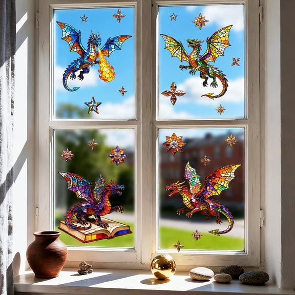 1 Set Waterproof PVC Colored Laser Stained Window Film Static Stickers Rainbow Electrostatic Window Decals Dragon 300x1200mm