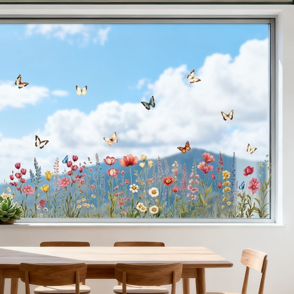 1 Set Waterproof PVC Colored Laser Stained Window Film Static Stickers Rainbow Electrostatic Window Decals Flower 300x1200mm Mixed Color