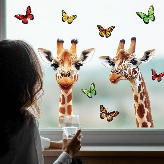 1 Set Waterproof PVC Colored Laser Stained Window Film Static Stickers Rainbow Electrostatic Window Decals Giraffe 300x1200mm