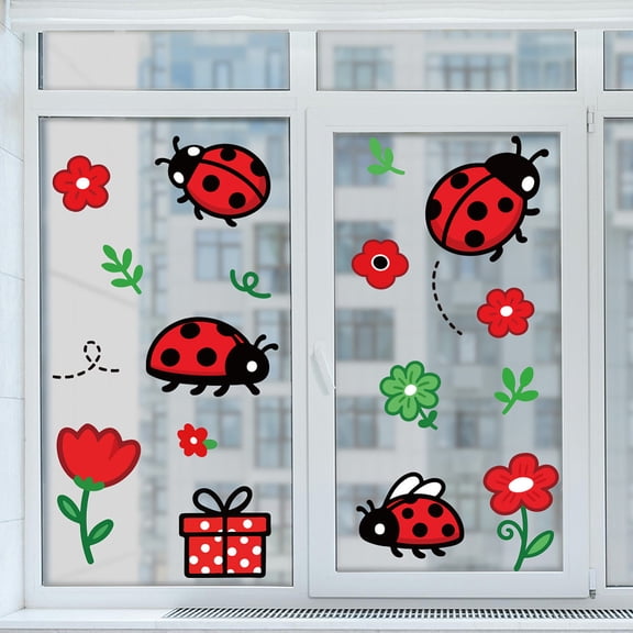 1 Set Waterproof PVC Colored Laser Stained Window Film Static Stickers Rainbow Electrostatic Window Decals Ladybug 300x1200mm