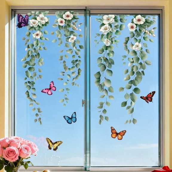 1 Set Waterproof PVC Colored Laser Stained Window Film Static Stickers Rainbow Electrostatic Window Decals Leaf 300x1200mm