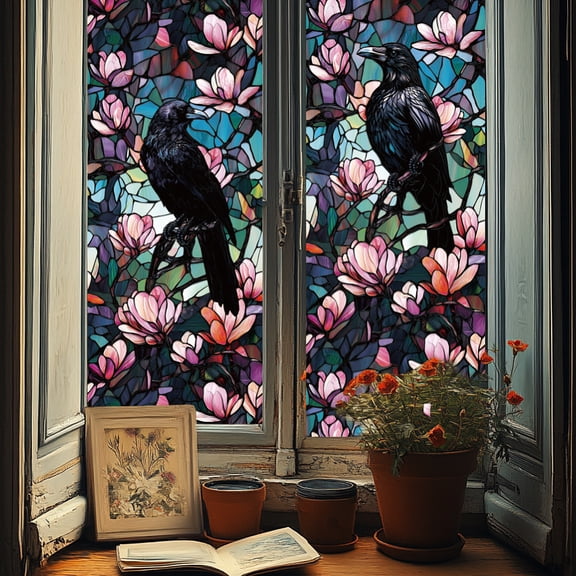 1 Set Waterproof PVC Colored Laser Stained Window Film Static Stickers Rainbow Electrostatic Window Decals Raven 300x1200mm
