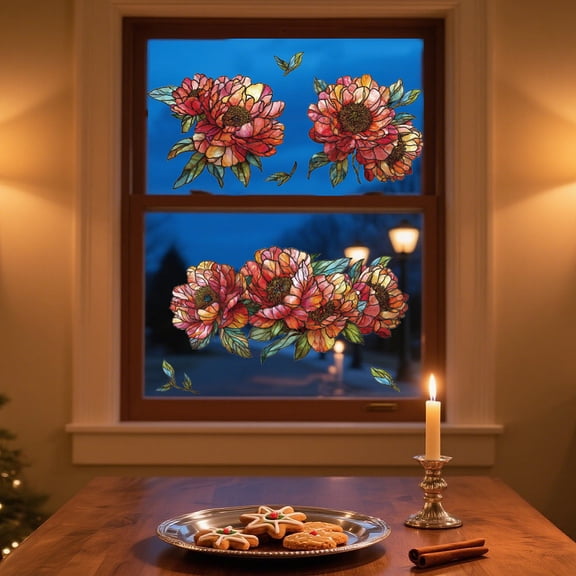 1 Set Waterproof PVC Colored Laser Stained Window Film Static Stickers Rainbow Electrostatic Window Decals September Peony 300x1200mmDIY
