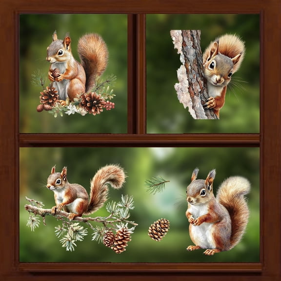1 Set Waterproof PVC Colored Laser Stained Window Film Static Stickers Rainbow Electrostatic Window Decals Squirrel 300x1200mm