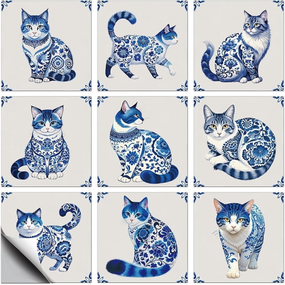 1 Set Waterproof PVC Tile Stickers for Kitchen Bathroom Waterprrof Wall Tiles Cat Shape 100x100mm 36pcs/set for DIY