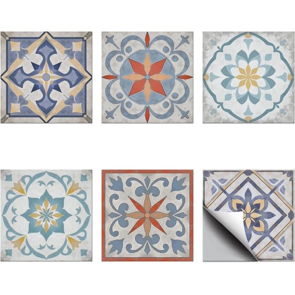 1 Set Waterproof PVC Tile Stickers for Kitchen Bathroom Waterprrof Wall Tiles Square with Flower Pattern Gray 100x100mm 6pcs/style for Handmade