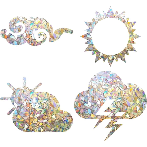 1 Set Weather Pattern Shape Waterproof PVC Laser Adhesive Stickers Electrostatic Stickers Colorful 4.9~11.7x10~12cm 16 sheets/set art