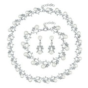 1 Set Wedding Jewelry Set Rhinestone Necklace Crystal Earrings Pearl Bracelet