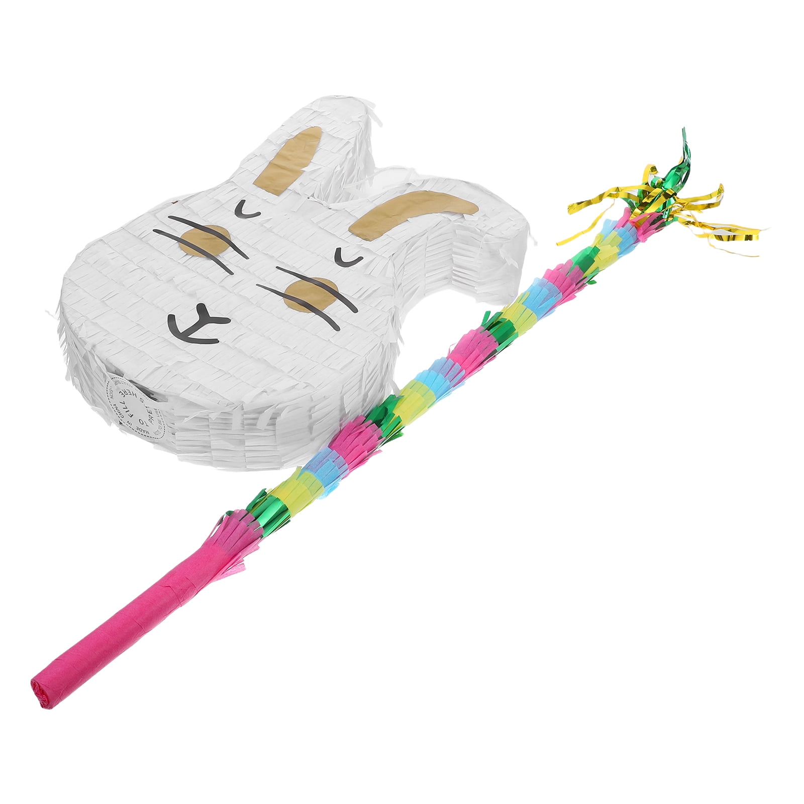 1 Set White Bunny Piata Bunny Shaped Pinata with Rod for Easter Celebrations Rabbit Candy Container for Family Gatherings, Kids' Parties Spring Festivals