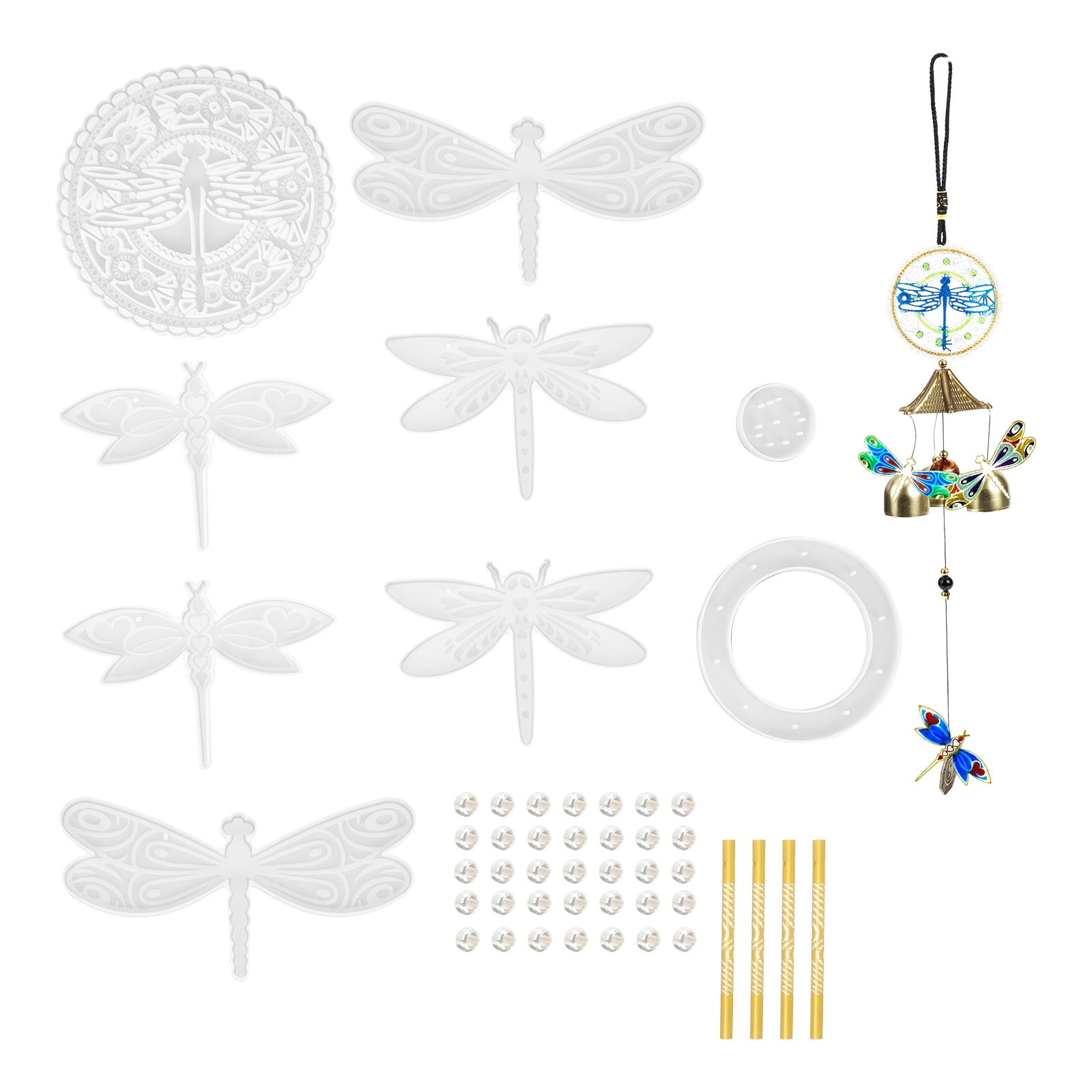 OUNONA Silicone Wind Chime Mold Dragonfly Craft Kit for Adults and Beginners, White, and Easy to Use