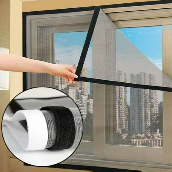 1 Set Window Screen Kit, Adjustable DIY Max 51.18" x 59"/ 130 x 150 cm Window Screen Replacement with Hook and Loop Fasteners, Fiberglass Screen Mesh for Windows , Black Gifts for Women