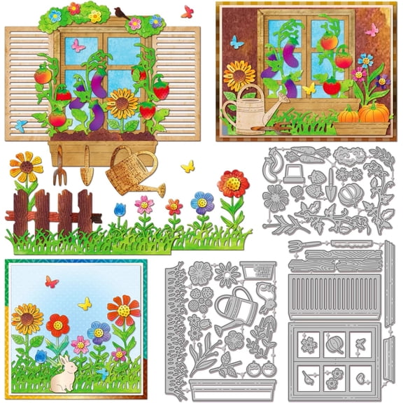 1 Set Window and Flower Carbon Steel Cutting Dies Stencils for DIY Scrapbooking Photo Album Decorative Embossing Paper Card Mixed Shapes for DIY