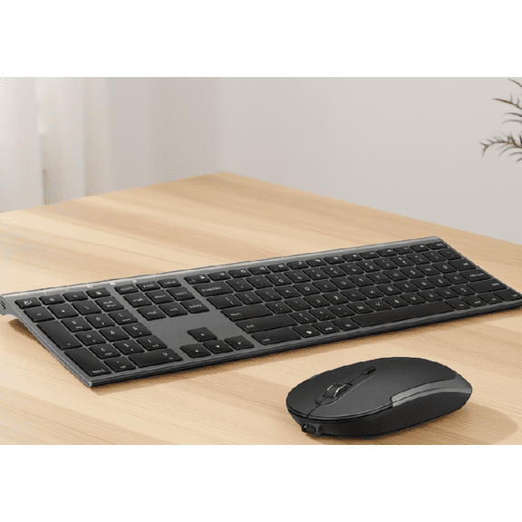 1 Set Wireless and Mouse Combo, Rechargeable Full-Size Slim 2.4GHz Mouse Set with USB Receiver, Dark Gray