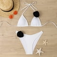 thumbnail image 1 of 1 Set Women Bikini Set Off Shoulder Lace-up Halter Neck Fake Flower Decor Solid Color Soft Padded Wireless Lady Beachwear Bathing Suit Swimsuit, 1 of 7