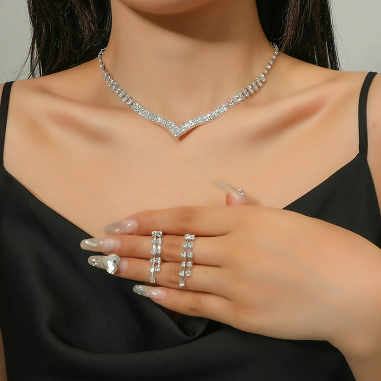 1 Set Women Necklace Earrings Tassels Rhinestones Jewelry