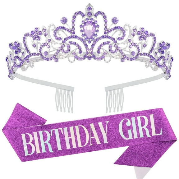1 Set Women Shiny Birthday Tiara Crowns Belt Set Girls Princess Crown with Combs Birthday Party Decoration