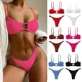 thumbnail image 1 of 1 Set Women Swimsuit Set Solid Color Spaghetti Strap Hollow Out Backless High Waist Soft Quick Dry Lady Bechwear Bathing Suit Bikini Set, 1 of 7