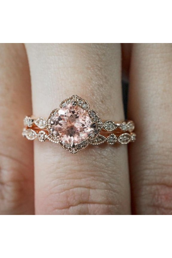 1 Set Women Wedding Ring Set Sparkling Anti-rust Exquisite Geometric Electroplated Decorative Reflective Cubic Zirconia Finger Rings Set Gift
