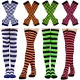 thumbnail image 1 of 1 Set Womens Striped Knee High Socks Long Knitted Arm Warmers Fingerless Gloves for Halloween Costume (Socks+Gloves), 1 of 8