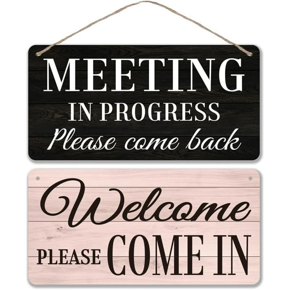 1 Set Wood Come In Come Back Business Sign Welcome Come In & Meeting In Progress Two Sided Reversible Wood Doorplate Hanging Plaque For Office Meeting Room Wooden Sign Decorative