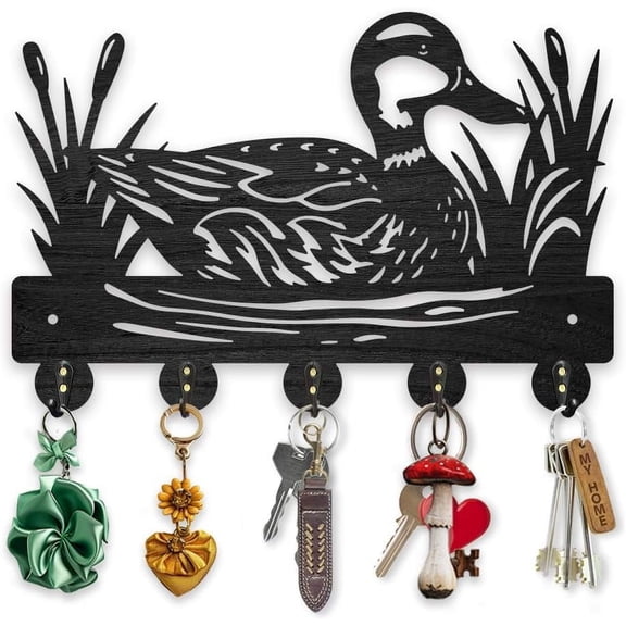 1 Set Wood & Iron Wall Mounted Hangers Decorative Organizer Rack 5 Hooks for Bag Clothes Key Scarf Hanging Holder Duck 200x300x7mm.