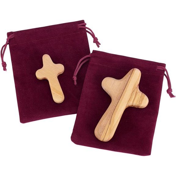 1 Set Wood Ornaments Hand-held Wooden with Rectangle Velvet Pouches BurlyWood 64.5x38x10mm