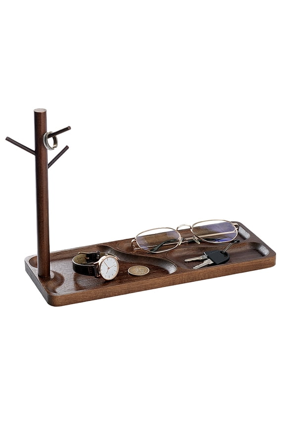 1 Set Wood Ring Display Stands Finger Ring Hanging Organizer Holder Rectangle Saddle Brown 32.7x12x22.6cm