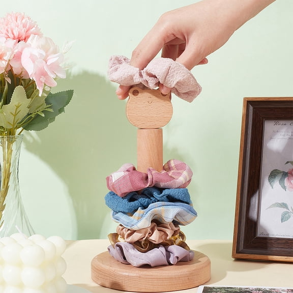 1 Set Wood Scrunchie Display Holders with Flat Round Base Hair Tie Accessories Organizer Frog BurlyWood 13x21cm