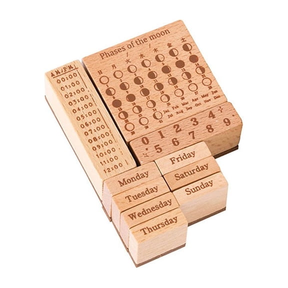 1 Set Wood Stamps Time Date Week Pattern For Handmade DIY Diary Scrapbooking Cards Embossing Craft Scrapbooking Supplies