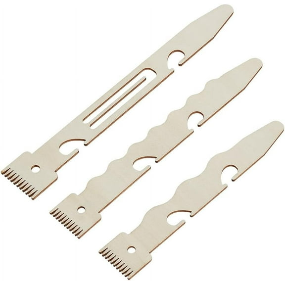 1 Set Wood Tapestry Woven Combs Knitting Looms Shuttles Blanched Almond 17.7x3.15x0.25cm Hole: 5.8mm 3pcs/set
