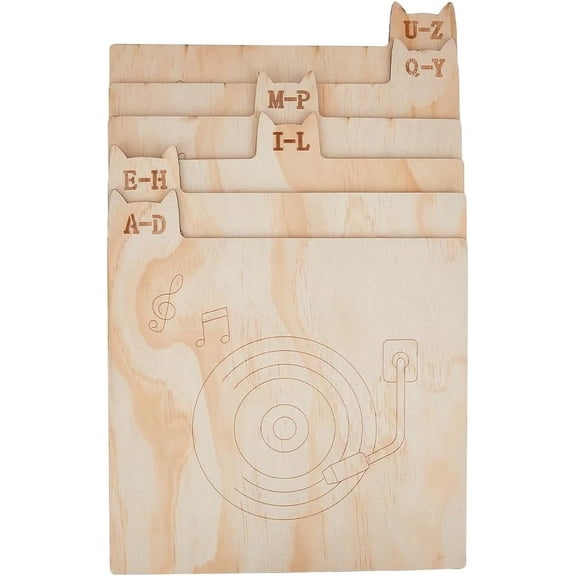 1 Set Wood Vinyl Record Divider Alphabet Separator Letter Organizer for Album CD DVD Media Book Shelf Storage PapayaWhip Square 321x301x4mm 6pcs/set