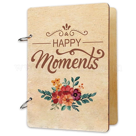 1 Set Wooden 2-Ring Loose Leaf Binder Postcard Phote Album Cover 2Pcs Iron Loose Leaf Book Binder Hinged Rings Flower 240x160x25mm Hole: 5mm 2pcs/set