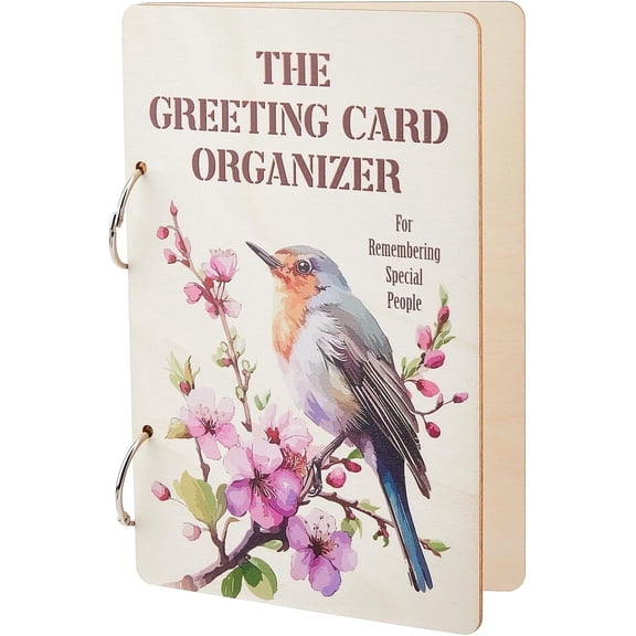 1 Set Wooden 2-Ring Loose Leaf Binder Postcard Phote Album Cover with 2Pcs Iron Loose Leaf Book Binder Hinged Rings Bird