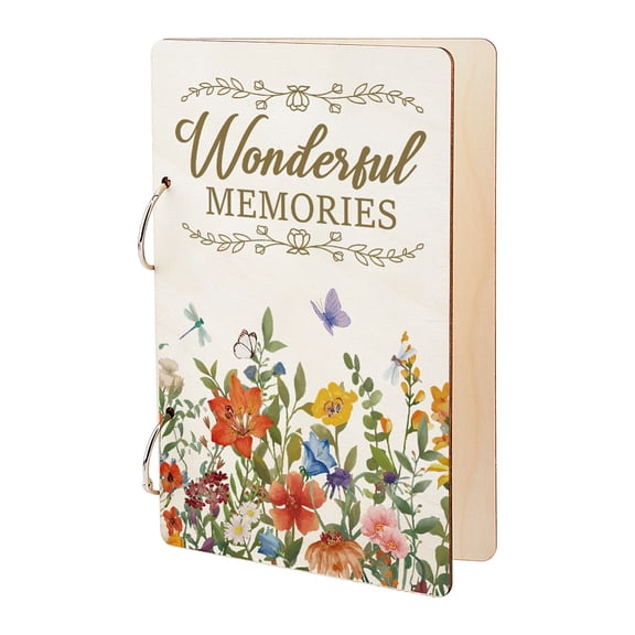 1 Set Wooden 2-Ring Loose Leaf Binder Postcard Phote Album Cover with 2Pcs Iron Loose Leaf Book Binder Hinged Rings Flower diy