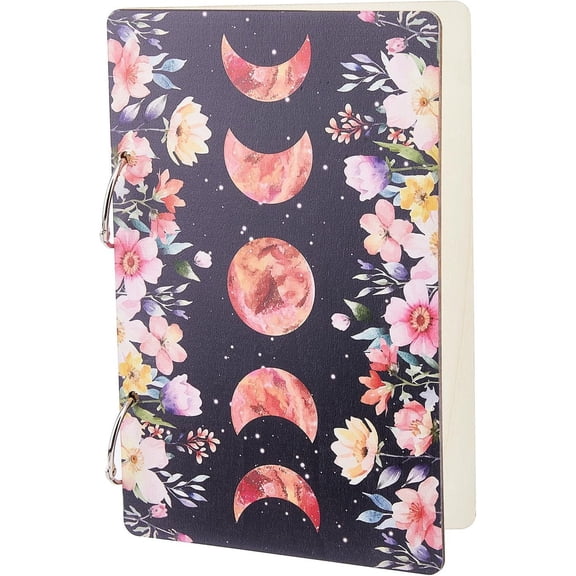 1 Set Wooden 2-Ring Loose Leaf Binder Postcard Phote Album Cover with 2Pcs Iron Loose Leaf Book Binder Hinged Rings Moon for DIY