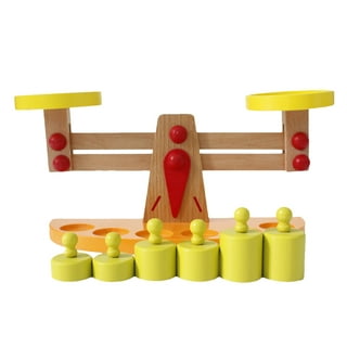 Machinehome Small Wooden Balance Scale and 6 Weights Kids Math Early  Educational Steelyard Baby Balancing Training Toy