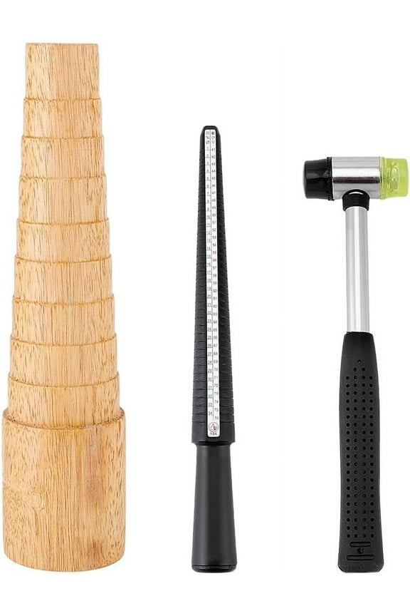 1 Set Wooden Bracelet Sizing Jewelry Tools Ring Sizer Measuring Tool Bangle Ring Enlarger Stick Mandrel Sizer Tool with Rubber Hammers Plastic Mallet Bangle Shaper Tool Repair Kit Mixed Color