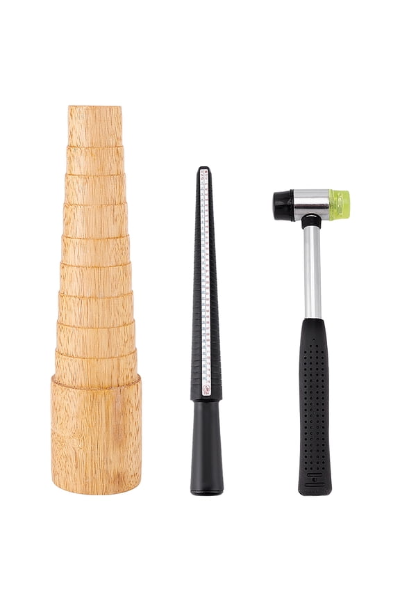 1 Set Wooden Bracelet Sizing Jewelry Tools Ring Sizer Measuring Tool Bangle Ring Enlarger Stick Mandrel Sizer Tool with Rubber Hammers Plastic