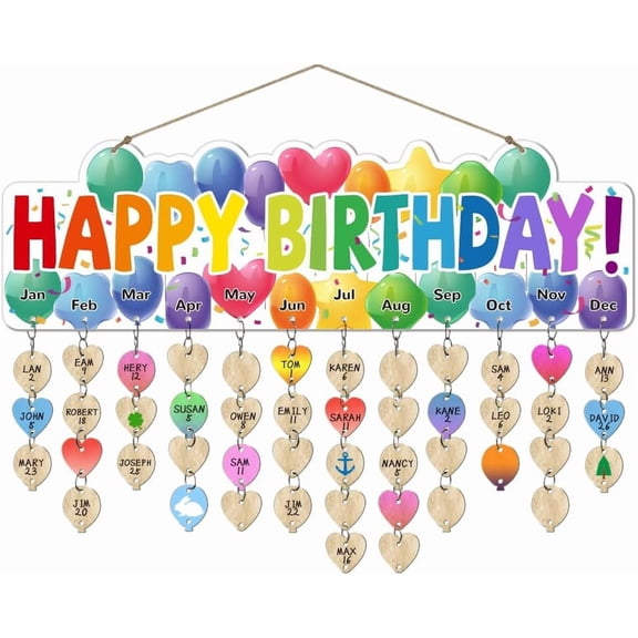 1 Set Wooden Family Birthday Reminder Calendar Board Happy Birthday Balloons Board With 100 Pcs Tags DIY Birthday Tracker Hanging Plaque 12x40cm/4.7x15.5inch for Home Decoration Friends