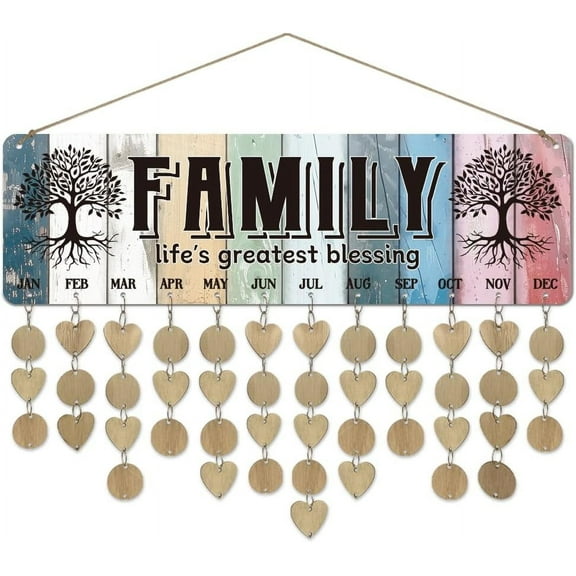 1 Set Wooden Family Birthday Reminder Calendar Board Life's Greatest Blessing Word Board With Tags DIY Birthday Tracker Hanging Plaque 12x40cm/4.7x15.5inch for Home Decoration Friends Mixed Color