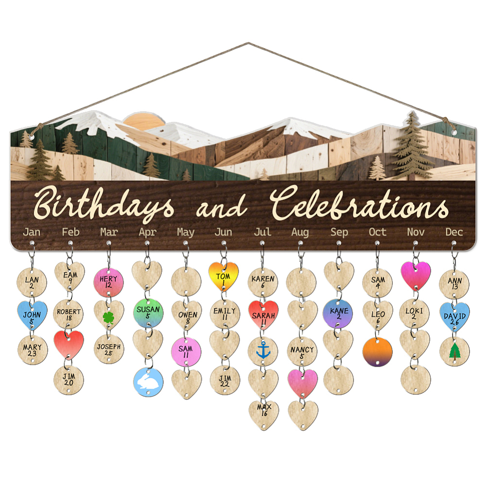 1 Set Wooden Family Birthday Reminder Calendar Board Mountain Pine ...