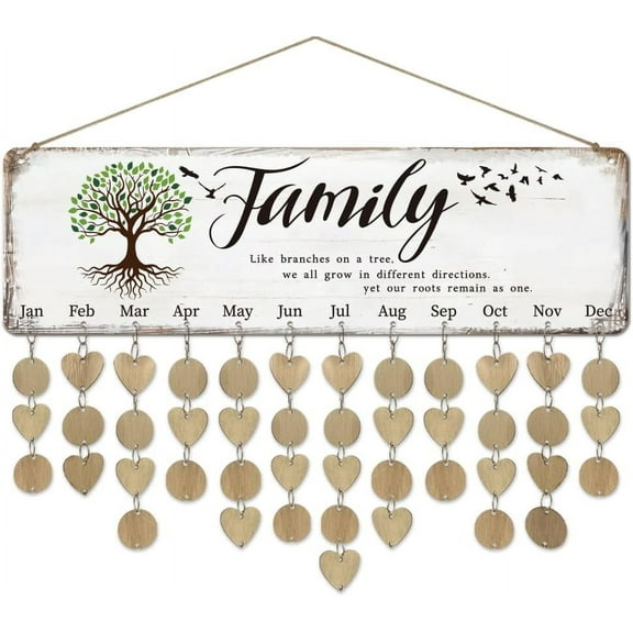 1 Set Wooden Family Birthday Reminder Calendar BoardBirthday Family Tree Board With Tags DIY Birthday Tracker Hanging Plaque 12x40cm/4.7x15.5inch for Home Decoration Friends