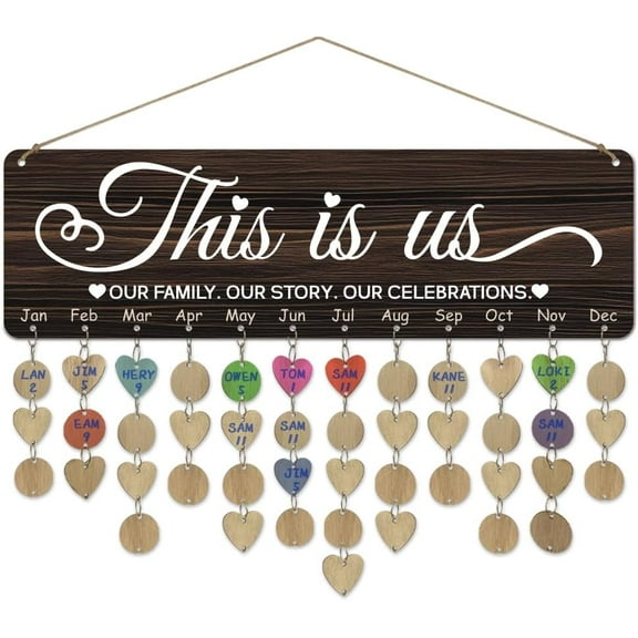 1 Set Wooden Family Celebrations Birthday Reminder Calendar Board Celebrations Calendar Wall Hanging with 100 Tags for Birthday Party Decoration 4.7x15.7inch(12x40cm) colorful DIY