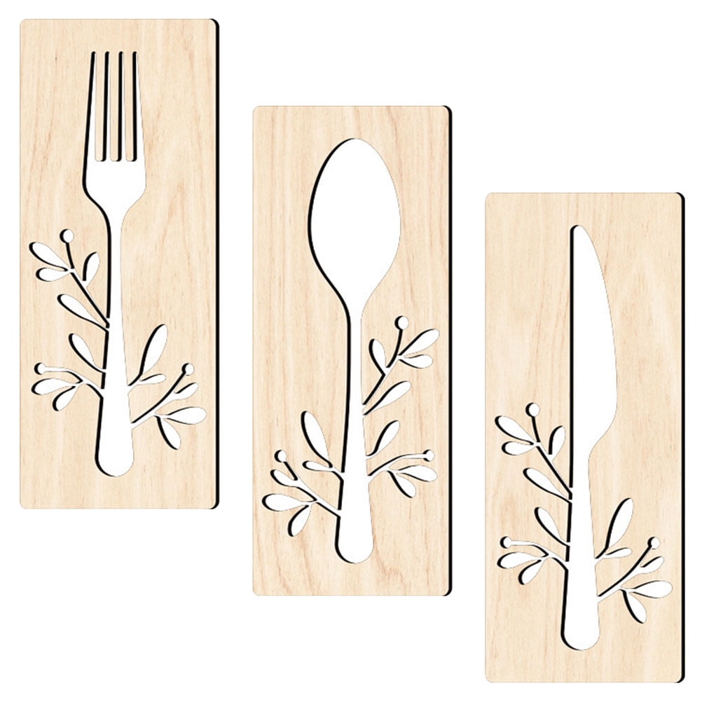1 Set Wooden Fork Spoon Cutter Sign Wall Decor Cutout Wall Decor for