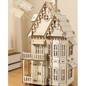 1 Set Wooden House Puzzle Model Kit, DIY Fantasy Villa Dollhouse Building Set, Pre-Cut Glue-Free Assembly, 14+